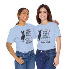 Personalized Your Dog and its name Mother's Day T-Shirt — 'Treats. Walks. Toys. Naps.