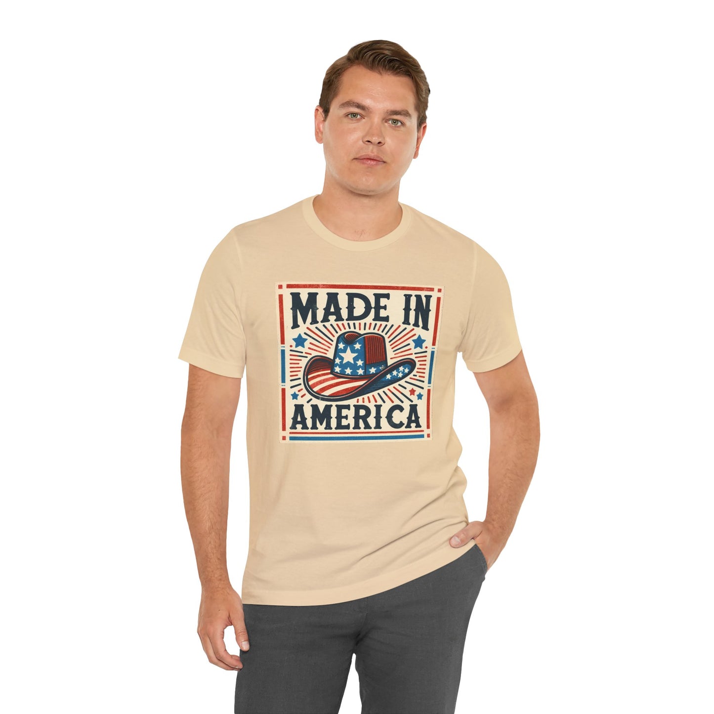 Made In America Cowboy Hat Graphic, Unisex Jersey Short Sleeve Tee