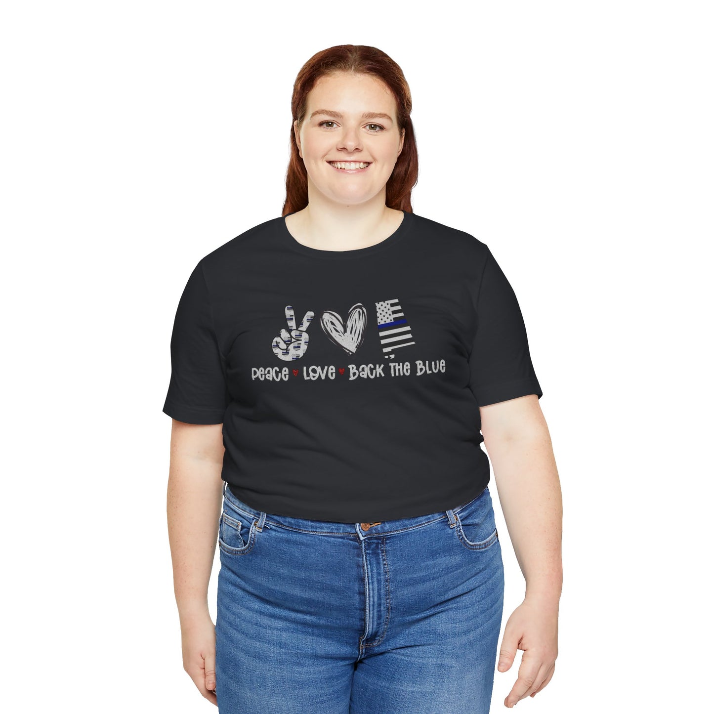 Peace Love Back The Blue in Alabama, Graphic Unisex Short Sleeve Tee