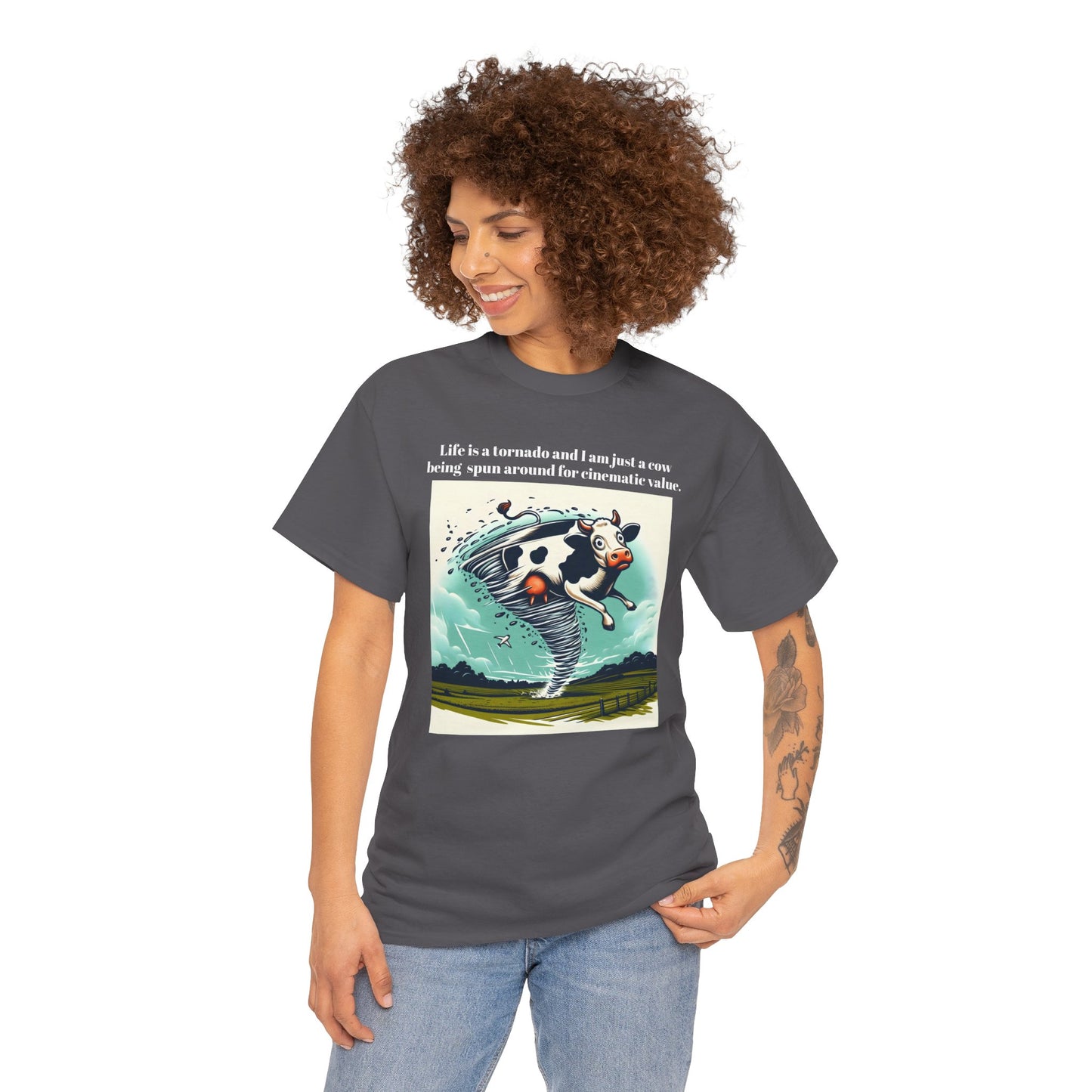 Funny Cow Caught In Tornado Unisex Tee